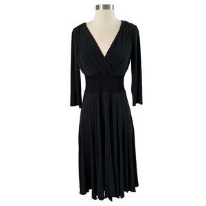 Dress Barn New With Tags 3/4 Sleeve Modest  V-neck Black Dress Size 8